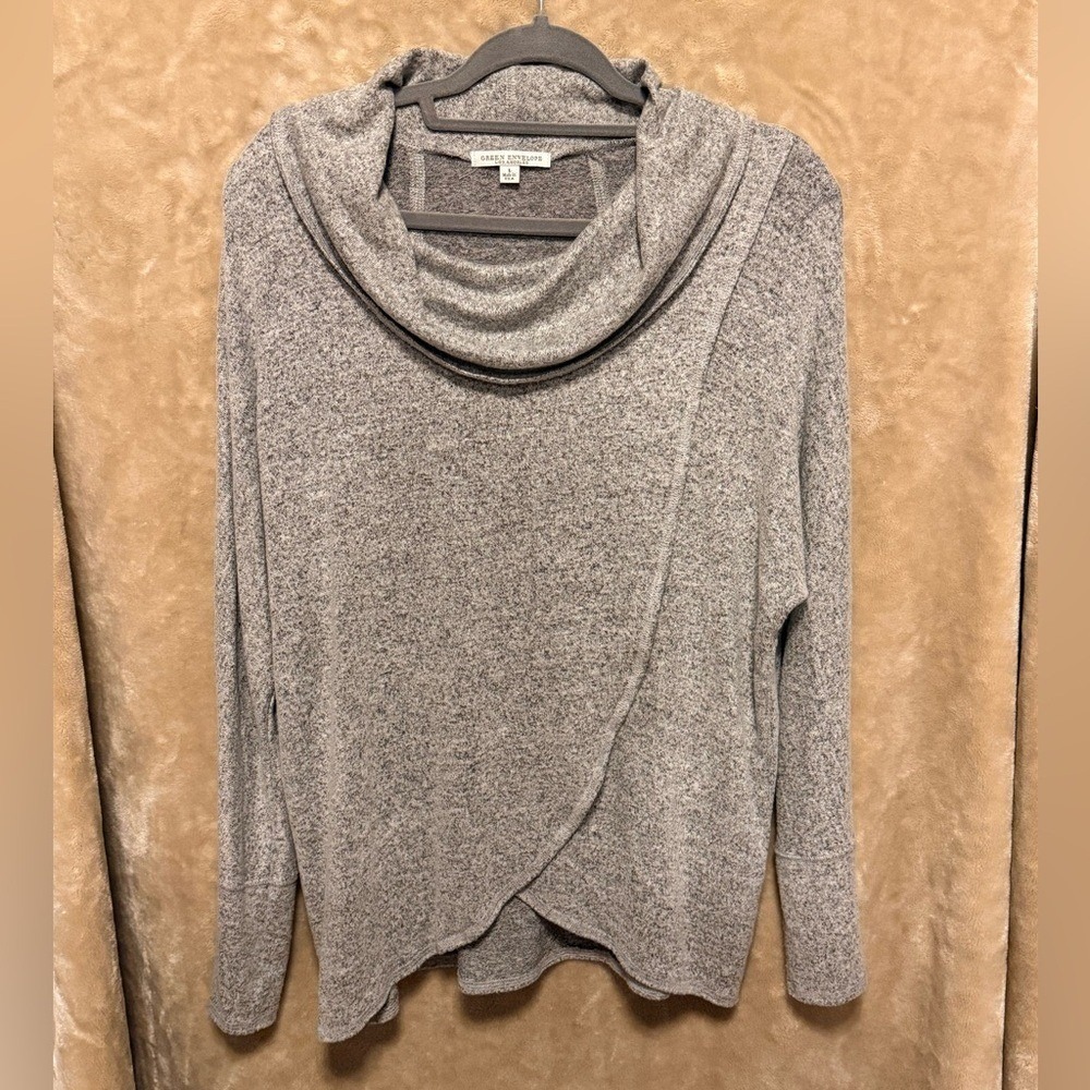 Green Envelope Los Angeles women's cowl neck asymmetric‎ wrap-front pullover
